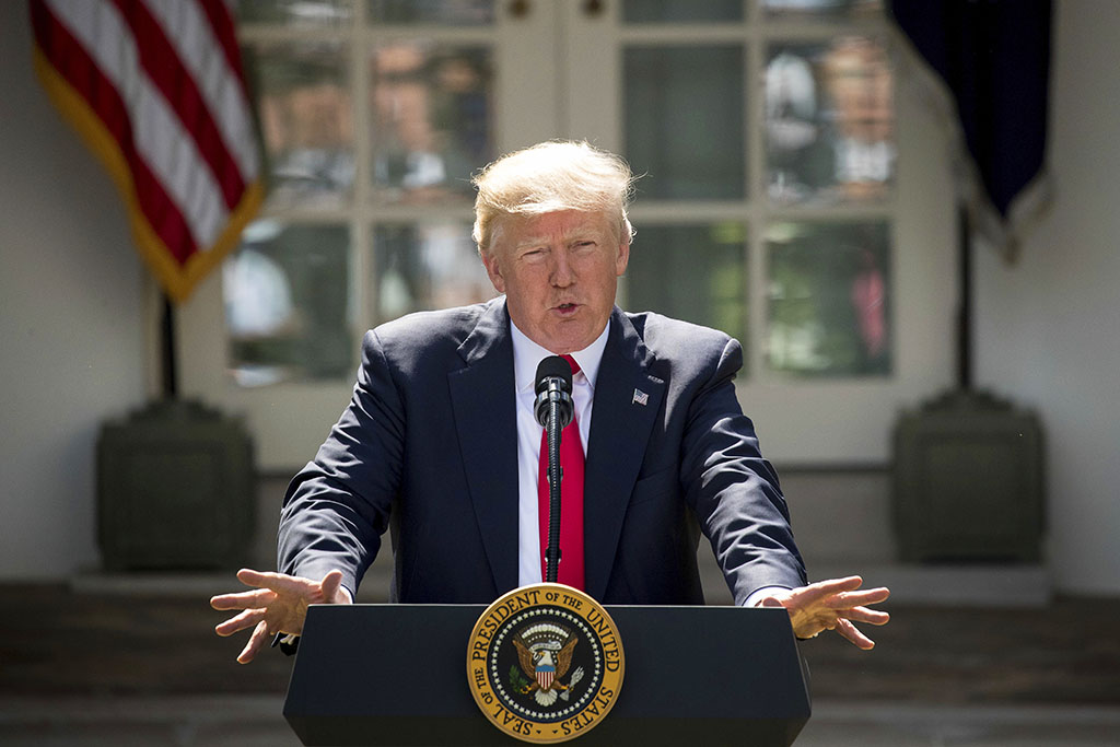 <p>President Donald Trump withdraws the U.S. from the Paris Accord on climate change Thursday, June 1, 2017, in the Rose Garden of the White House.</p>