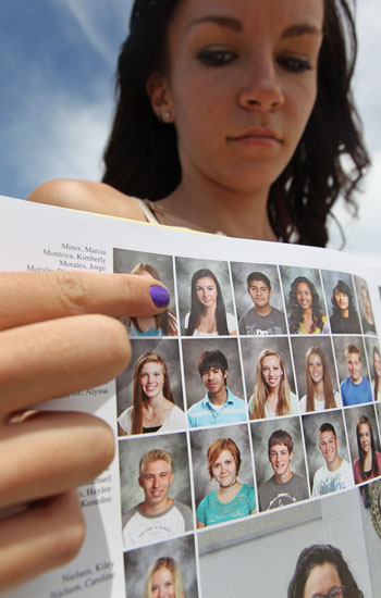 Wasatch High School sophomore Kimberly Montoya shows her altered yearbook photo.