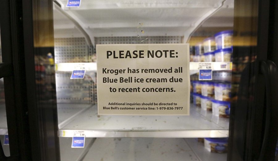 In+this+April+21%2C+2015+file+photo%2C+a+sign+explains+why+shelves+sit+empty+of+Blue+Bell+ice+cream+at+a+grocery+store+in+Dallas.+Blue+Bell+Creameries+will+lay+off+more+than+a+third+of+its+workforce+following+a+series+of+listeria+illnesses+linked+to+its+ice+cream+that+prompted+a+nationwide+recall%2C+the+Texas+company+announced+Friday%2C+May+15%2C+2015+%28AP+Photo%2FLM+Otero%2C+File%29