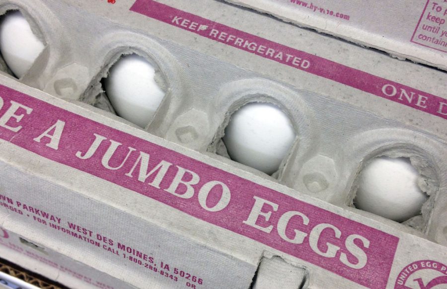 This Nov. 25, 2014, file photo, shows eggs for sale in a Des Moines, Iowa, grocery store. Egg prices reached record levels on Friday, May 22, 2015, after a bird flu outbreak decimated a flock, leading to the death of more than 20 million egg-laying hens over the last month in the top producing state of Iowa. (AP Photo/Charlie Neibergall)