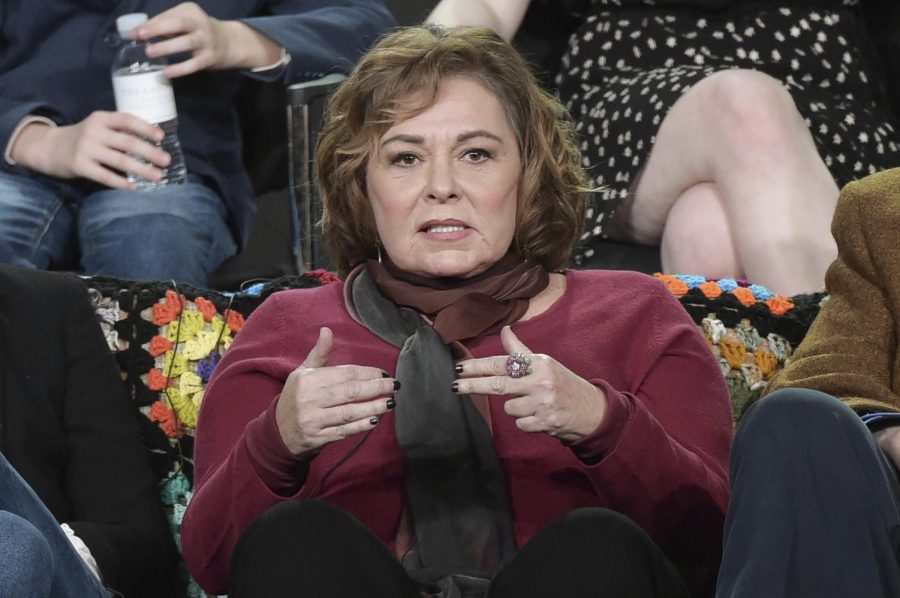 In this Jan. 8, 2018, file photo, Roseanne Barr participates in the 