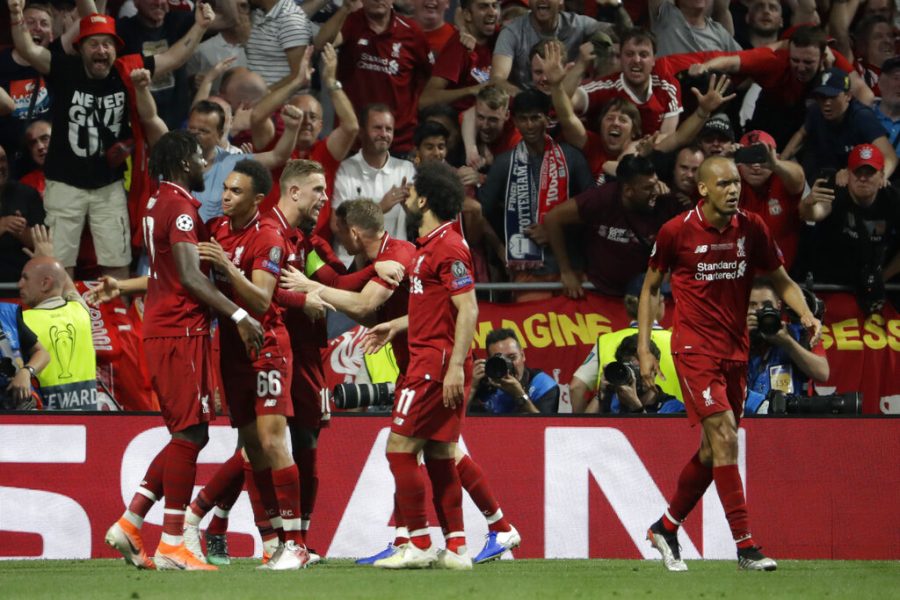Liverpools Divock Origi celebrates with his teammates