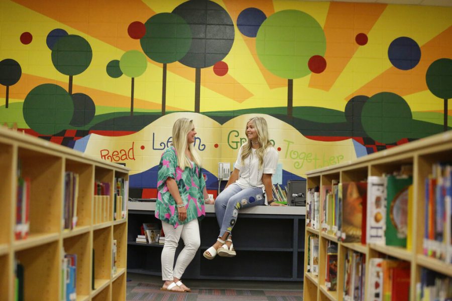 Two teachers in a school library