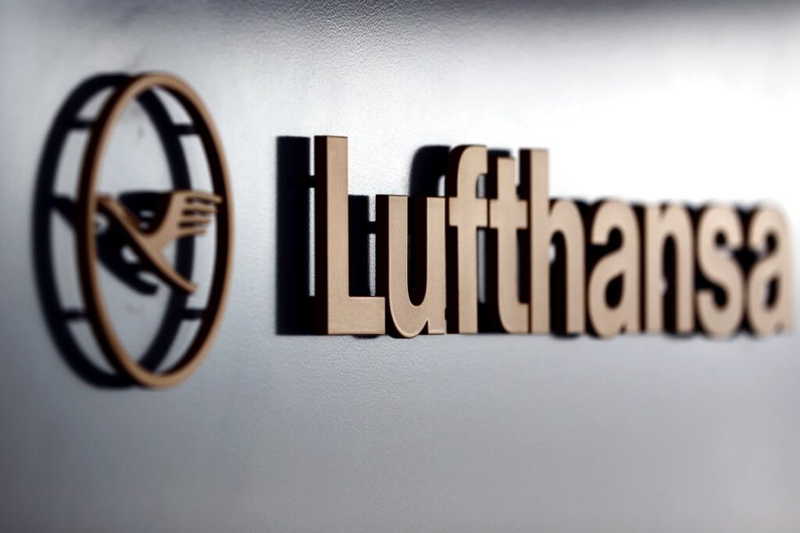 FILE - In this Thursday, March 16, 2017 file photo, the logo of German Lufthansa airline is attached at a gate during the companys annual press conference in Munich, Germany. German officials say Germany has denied Russian airlines permission to use its airspace after Moscow failed to approve a Lufthansa flight to Russia. In a statement, Germany’s Transport Ministry said the decision was based on the practice of reciprocal approval of flights, and affected connections operated by Aeroflot and budget carrier S7. The tit-for-tat decision on Wednesday, June 2, 2021 comes amid mounting tension between Russia and the European Union over Moscow’s support for Belarus. (AP Photo/Matthias Schrader, file)