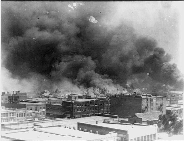 Buildings burned to the ground during the Tulsa Race Massacre.