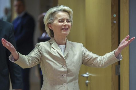 European Commission President Ursula von der Leyen arrives for the second days session of an extraordinary meeting of EU leaders to discuss Ukraine, energy and food security at the Europa building in Brussels, Tuesday, May 31, 2022.