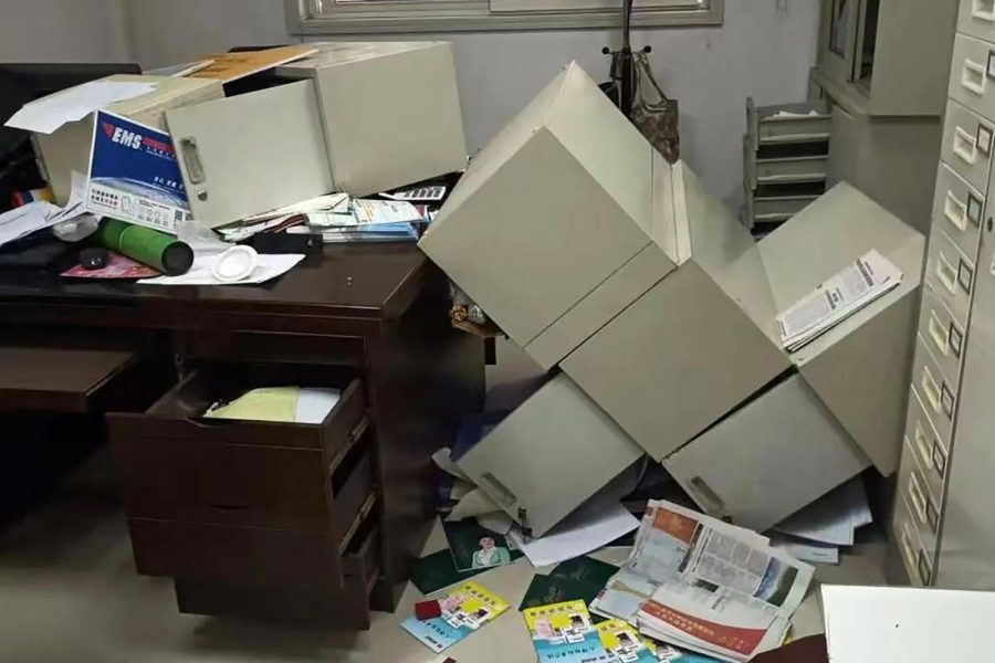 Cabinets+are+knocked+over+in+a+damaged+post+office+after+an+earthquake+in+Baoxing+County+in+southwestern+Chinas+Sichuan+Province+on+Wednesday