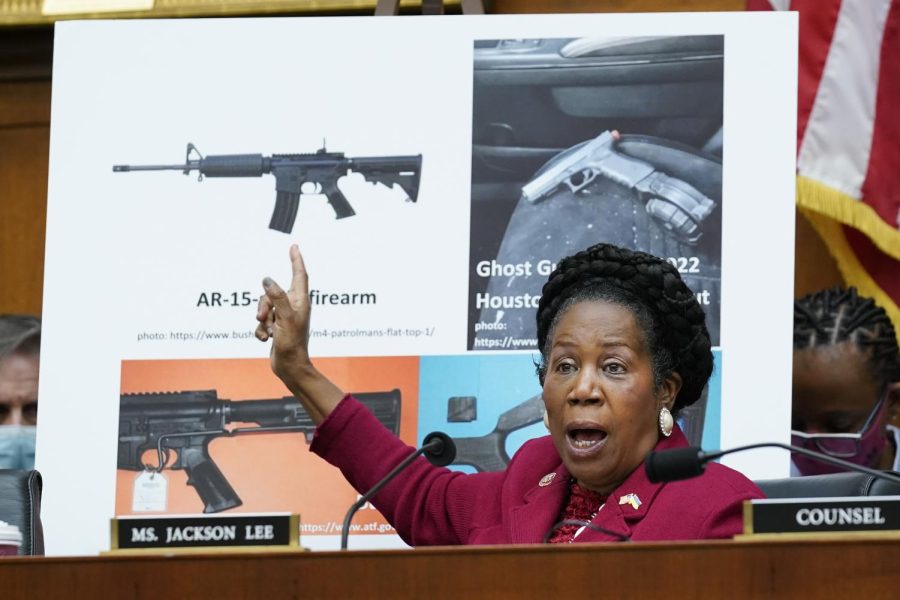 Rep. Sheila Jackson Lee, D-Texas, speaks in support of Democratic gun control measures, called the Protecting Our Kids Act, in response to mass shootings in Texas and New York.