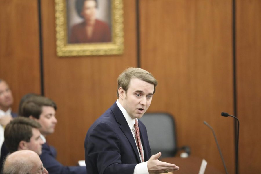 Thomas Hydrick argues during a hearing.