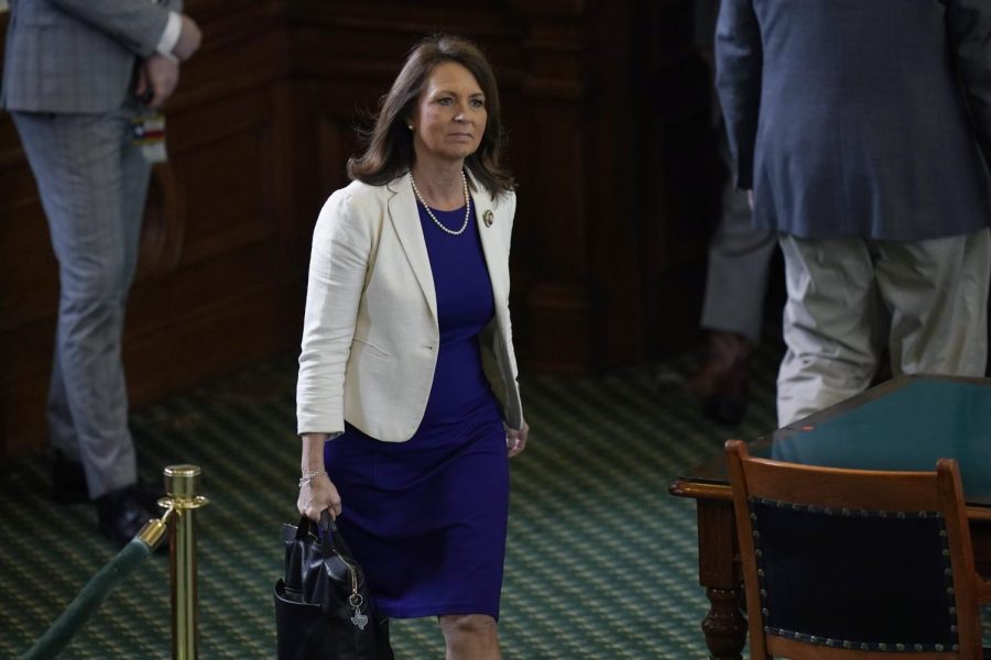 Texas state Sen. Angela Paxton, R-McKinney, wife of impeached state Attorney General Ken Paxton, arrives to the Senate Chamber at the Texas Capitol in Austin, Texas, Monday, May 29, 2023. The historic impeachment of Paxton is plunging Republicans into a bruising fight over whether to banish one of their own in Americas biggest red state.