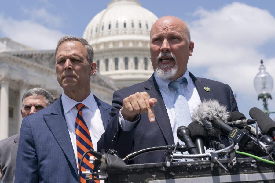 Roy, a member of the House Rules Committee, joins other lawmakers from the conservative House Freedom Caucus at the Capitol in Washington, May 30, 2023, to voice objections to the debt limit deal reached by McCarthy and Biden.