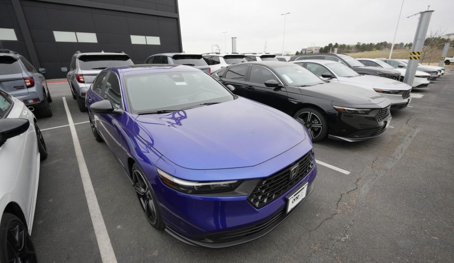2024 Accord sedans are displayed at a Honda dealership on April 14, 2023, in Highlands Ranch, Colo.
