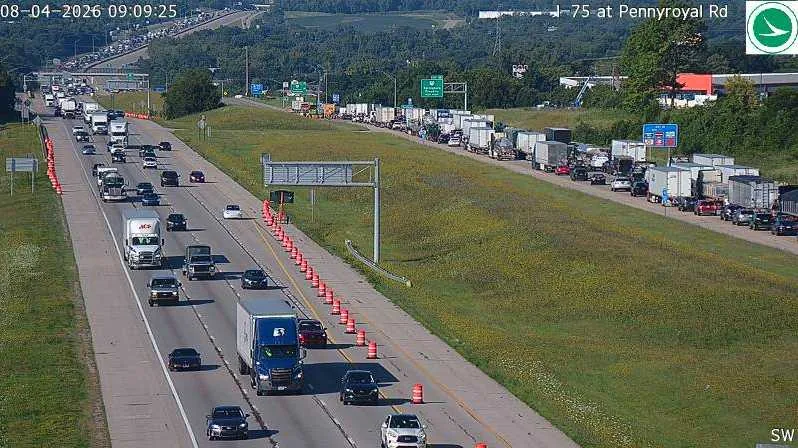 A closed interstate with police vehicles following a multi-vehicle crash